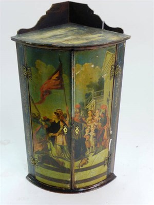 Lot 1538 - A George III Painted Hanging Corner Cupboard, late 18th century, the wavy shaped gallery above...