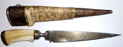 Lot 237 - An Indian Armour Piercing Knife, the single edge steel blade decorated on one side with gilt...