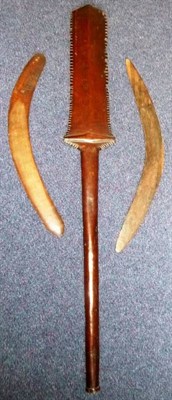 Lot 239 - A 20th Century Fijian Culacula War Club, the paddle shape head with serrated edge, with...