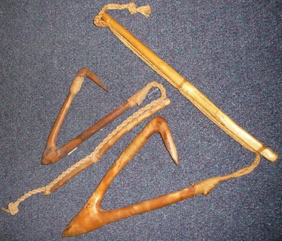 Lot 288 - Two Sepik River, Papua New Guinea Wood Sawfish Hooks, each of almost triangular form, the wood...