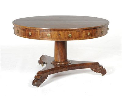 Lot 1545 - An Early Victorian Mahogany Drum Table, mid 19th century, the circular top with four real and...