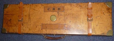 Lot 297 - A Brass Bound Stitched Leather Shotgun Case, the cover embossed with initials and with brass vacant