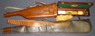 Lot 298 - A Stitched Leather Leg o' Mutton Shotgun Case, fitted to take 30inch barrels, with brass mounts and