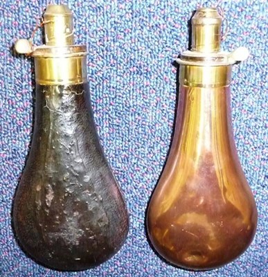 Lot 306 - A Bartram & Co Copper Powder Flask, of plain pear shape, the brass charger stamped with maker's...