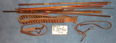 Lot 316 - Accessories, comprising a leather cartridge belt, two plaited leather slings, various cleaning...