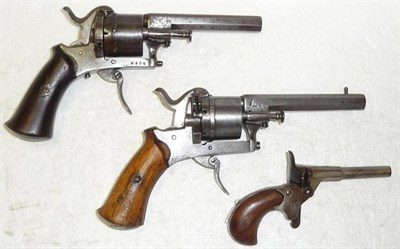 Lot 448 - Two 19th Century Belgian Six Shot Pinfire Revolvers, each with octagonal steel barrel, the cylinder