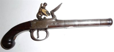 Lot 450 - A Late 18th Century ";Queen Anne"; Flintlock Travelling Pistol, the 9.5cm cannon barrel stamped...