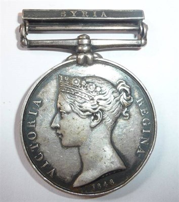 Lot 24 - A Naval General Service Medal 1847, with clasp SYRIA, awarded to JAMES SCOWCROFT.