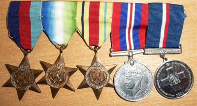 Lot 42 - A Second World War Group of Five Medals, comprising 1939-45 Star, Atlantic Star, Africa Star,...