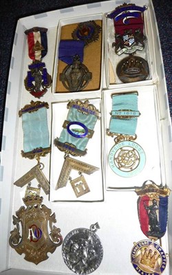 Lot 51 - A Collection of Nine Various Silver, Silver Gilt and Enamelled Masonic Jewels, including two...