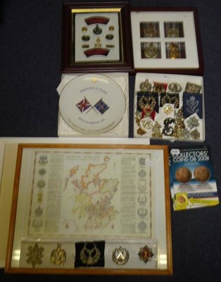 Lot 55 - A Collection of Military Cap Badges, including a framed display of Royal Marines Commando badges, a