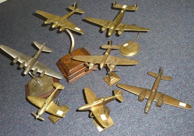 Lot 76 - A Collection of Six Brass Models of Second World War Aeroplanes, including Wellington Bomber,...