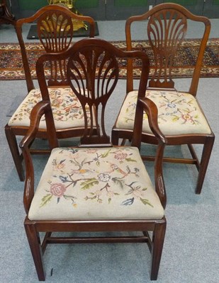 Lot 1571 - A Composite Set of Ten George III Style Dining Chairs, the wavy shaped top rail above pierced...