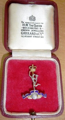 Lot 111 - A 9ct Gold and Enamel Sweetheart Brooch to the Royal Signals, with maker's mark for Garrard &...