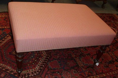 Lot 1575 - A Mahogany Double Stool, mid 19th century, upholstered in pink dralon, the overstuffed seat...