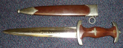 Lot 170 - A German Third Reich SA Dagger, the steel blade etched Alles fur Deutschland, with maker's logo...