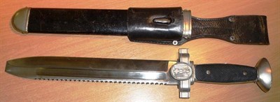 Lot 178 - A German Third Reich Enlisted Man's DRK Hewer, with saw back steel blade, white metal hilt with...