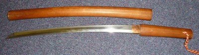 Lot 192 - A Japanese Wakizashi, the 44cm unsigned steel blade with one piece copper habaki, in shirasaya...