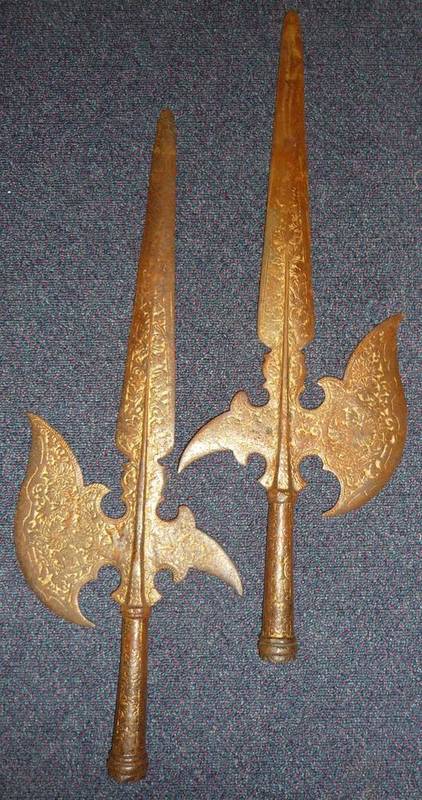 Lot 193 - A Pair of Cast Iron Halberd Heads in the 16th Century Style, each with central double edge...