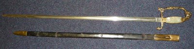 Lot 194 - An Austrian Naval Dress Sword, the 80.5cm single edge fullered steel blade stamped with maker's...