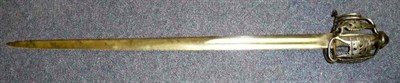 Lot 209 - A Scottish Basket Hilted Broadsword, with 87cm double edge fullered steel blade, the steel hilt...