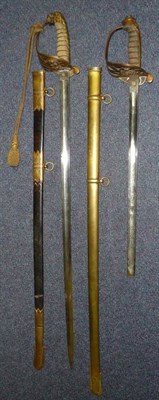 Lot 222 - An 1827 Pattern Naval Officer's Sword, the 78cm single edge fullered steel blade faintly etched...