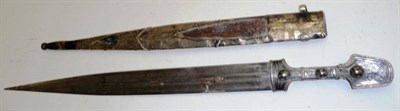 Lot 256 - A 19th Century Caucasian Kindjal, the 43.5cm double edge steel blade with four etched fullers...