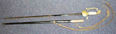 Lot 257 - A Continental Court Sword, with 78cm half blued steel blade etched and gilt with foliage, the brass