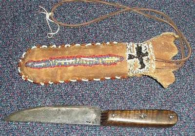 Lot 285 - A Hunting/Skinning Knife, possibly North American Indian, the 13cm single curved edge steel...