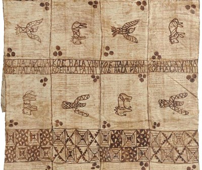 Lot 344 - A Tongan Large Tapa Cloth, of rectangular form, the cream field divided into rectangular...