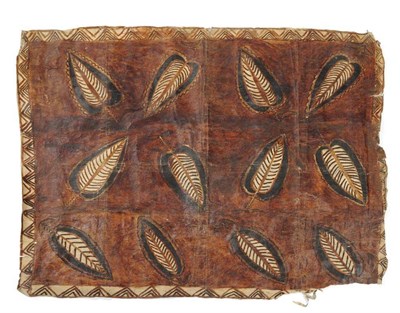 Lot 345 - A Fijian Tapa Cloth, of rectangular form, the deep rust coloured field painted with twelve...