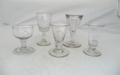 Lot 3 - A Group of Five Firing and Wine Glasses, circa 1750-1820, comprising trumpet firing glass,...