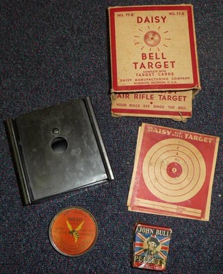 Lot 393 - A Daisy Bell Target No.77-B, with cards, boxes; a tin of Wasp Pellets and a Box of John Bull...