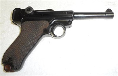 Lot 410 - A Deactivated 1915 DWM Luger 9mm Semi Automatic Pistol, numbered 7681, with DWM monogram, two piece