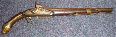 Lot 427 - A 19th Century Italian Percussion Cap Holster Pistol, with 34cm steel barrel, walnut stock with...