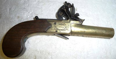 Lot 435 - A Late 18th Century Flintlock Pocket Pistol by Tindall & Dutton, London, the 5cm brass barrel...