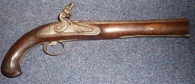 Lot 443 - An Early 19th Century Flintlock Pistol, the 25.5cm steel barrel chased with foliate strapwork, full