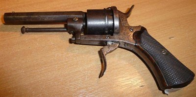 Lot 445 - A 19th Century Belgian Pinfire Six Shot Revolver, with 8.5cm octagonal steel barrel, the...