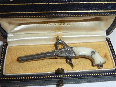 Lot 447 - A Miniature Percussion Cap Pistol, with 2.5cm octagonal steel blade, foliate engraved lock and...