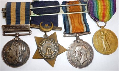 Lot 11 - A Naval Group of Four Medals, comprising Egypt Medal 1882 with clasp ALEXANDRIA 11TH JULY,...