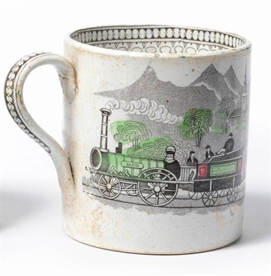 Lot 16 - Steam Train Interest: A Staffordshire Pottery Transfer Printed Railway Mug, circa 1850-60,...
