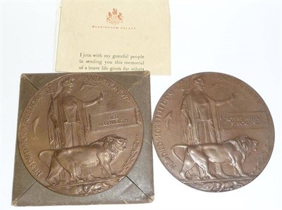 Lot 45 - Two Memorial Plaques, to:- FRED RUSHWORTH, in original cardboard envelope with award slip; and...