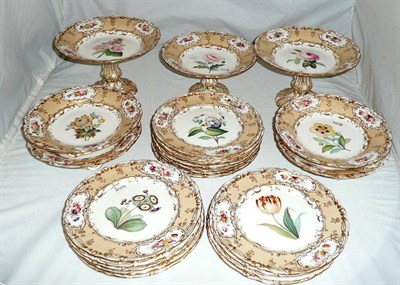 Lot 18 - An English Porcelain Twenty-Four Piece Floral Dessert Service, circa 1850, each piece painted...