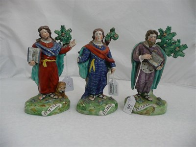 Lot 20 - Three Walton Pearlware Pottery Figures of St Luke, St Mark and St John, circa 1830, each...