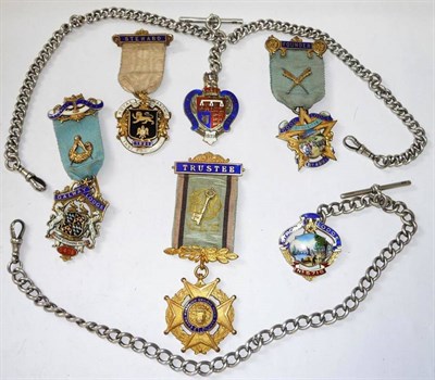 Lot 80 - Five Masonic Silver Gilt and Enamel Jewels, comprising Royal Masonic Institute for Girls 1921...