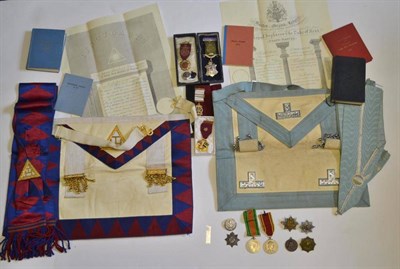 Lot 82 - A Small Quantity of Masonic Regalia, including a Craft Worshipful Master apron and collar, a...