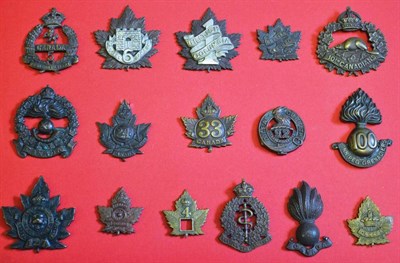 Lot 88 - A Collection of Sixteen First World War Canadian Cap and Collar Badges, in bronze and bimetal,...