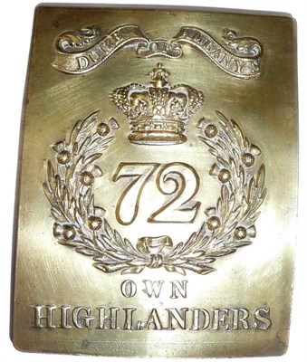 Lot 92 - A Brass Shoulder Belt Plate to 72nd (Duke of Albany's Own Highlanders), of rectangular form,...