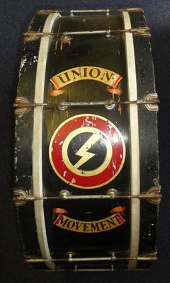 Lot 110 - Oswald Mosley Interest :- A British Union Movement Marching Drum, circa 1946, the black painted...