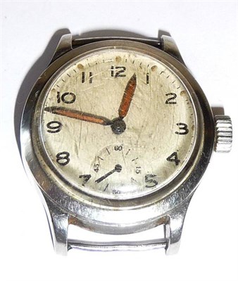 Lot 113 - A Second World War Military Wristwatch, the circular champagne dial with black arabic numerals...